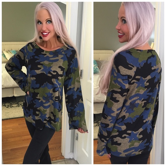 LAST 1! ❤️ Brushed Fabric Camo Bell Sleeve Top! - Picture 3 of 3